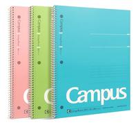 KOKUYO Campus Spiral Notebook, 10-1/2” x 8”, College Ruled, 80 Sheets (160 pages), Bleed Resistant, Pack of 3 Colors - Pink, Sky Blue, Green, Made in Japan (WSG-SU-400G1×3)