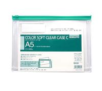 Kokuyo Kuke-335G Soft Clear Case with Zipper, Gusset, Soft, A5, Green (x10)