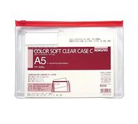 Kokuyo Kuke-335R Soft Clear Case with Zipper, Gusset, Soft, A5, Red (x10)