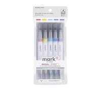 Kokuyo 2-Way Highlighter 5 Colors Set. Mark+ Gray Type Dual Way of Point Types, 5 Pack of Gold, Gray, Light Green, Navy, Red. Japan Import (PM-MT201-5S)