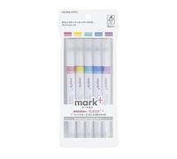 KOKUYO 2-Way Pastel Highlighter 5 Colors Set. Mark+ Dual Tips Markers, Quick Dry Chisel Fine Tip 5 Pack of Pink, Blue, Green, Purple, Yellow. Japan Import (PM-MT200-5S).