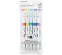 KOKUYO 2-Way Pastel Highlighter 5 Colors Set. Mark+ Dual Tips Markers, Quick Dry Chisel Fine Tip 5 Pack of Pink, Blue, Green, Purple, Yellow. Japan Import (PM-MT200-5S).