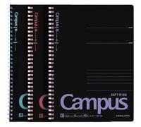 KOKUYO Spiral Notebook Journal, Black 3 Pack Campus B5 Soft Ring Notebooks with Dotted B 6mm Rule, 40 Sheets, 1 Subject Notebook in Red Purple Green, College Office Note Taking. Japan Import