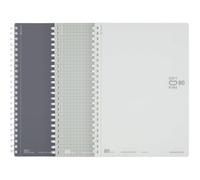KOKUYO Spiral Notebooks Set, A5 Plain, 5x5 Graph, 6mm Dot Lined Journals, 80 Perforated Sheets, 8.3'' x 5.8'' Soft Ring Notebook with PVC Cover Note Taking for Work, Sliver Gray White. Japan Import