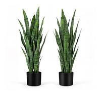 KOL 3ft 2-Pack Artificial Snake Plant - Thick Lifelike Leaves, Faux Silk Sansevieria for Indoor Home & Garden Decor, 35in Potted Fake Mother-in-Law's Tongue Plants, Green