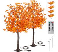 KOL 6FT 2-Pack Artificial Lighted Maple Tree with 288 Warm White Fairy LED Lights, Indoor Outdoor Home Party Thanksgiving Christmas Decor, Dense Faux Maple Leaves with Timing Remote 8 Flashing Modes