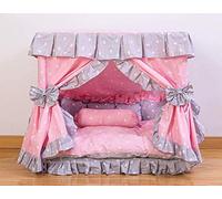Kolachic Princess Pink Grey White Heart Pet Dog Handmade Bed House+1 Candy Pillow (L)