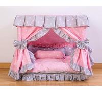 Kolachic Princess Pink Grey White Heart Pet Dog Handmade Bed House+1 Candy Pillow (M)