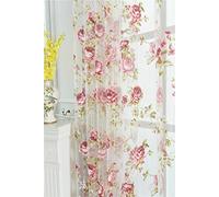 Kolachic Rod Pocket Top Rose Floral Sheer Voile Curtain, Pink Flower Tulle Transparent Window Treatment for Living Room Bedroom Glass Door, 54 by 84 Inch Each,1 Set of 2 Panels …