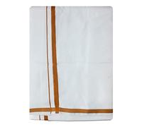 Kolakeer™ Men's Cotton White Dhoti with Elegant Color Border - Traditional South Indian Veshti Mundu, Brown, 3.6 Mtrs / Double Layer