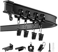 KOLAKO Ceiling Curtain Track, 20Ft Flexible Bendable Curtain Track Ceiling Wall Mount Black Curved Heavy Duty RV Sliding Curtain Rail System Room Divider, Ceiling Track for Curtains