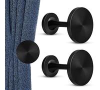 KOLAKO Curtain Holdbacks, Metal Curtain Tie Backs Hooks Wall Mounted Round Medallion Decorative Antique Window Drapery Holder Hangers, Curtains Hold Backs Pair, Black
