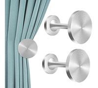 KOLAKO Curtain Holdbacks, Silver Curtain Tie Back Hooks, Metal Wall Mounted Modern Decorative Tiebacks Hanger Round Medallion Drapery Small Curtain Hold Backs Pair, Set of 2