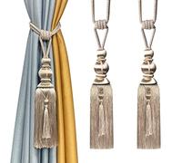 KOLAKO Curtain Holdbacks, Tassel Tie Backs Rope for Curtains, Large European Handmade Braided Decorative Curtain Ties for Drapes, Champagne