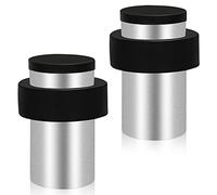 KOLAKO Door Stopper, Floor Wall Mounted Door Stop with Rubber Bumper, Heavy Duty Stainless Steel Modern Solid Cylindrical Floor Doorstops for Skirtings, Chrome Silver