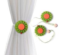 KOLAKO Magnetic Curtain Tiebacks, Sunflower Tie Backs for Curtains, Decorative Magnet Rope Holdbacks Clips Window Drapery Holder Treatment,Green Curtain Ties Backs Pair, 2 Pack