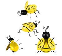 KOLAKO Metal Bees Wall Art, 4PCS Metal Bumble Bee Garden Decorations, 3D Bee Garden Ornaments Outdoor Wall Hanging Bumblebee for Fence, Yard, Lawn