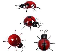 KOLAKO Metal Garden Wall Art Decorative Cute Ladybugs 4 PCS Live Lady Bugs Garden Decorations Outdoor Clearance Fence Yard Art Iron Yard Decorations Ladybug for Path, Lawn, Patio, Backyard