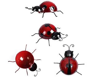 KOLAKO Metal Garden Wall Art Decorative Cute Ladybugs 4 PCS Live Lady Bugs Garden Decorations Outdoor Clearance Fence Yard Art Iron Yard Decorations Ladybug for Path, Lawn, Patio, Backyard