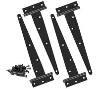 KOLAKO T Hinges, 10 Inch/250mm Gate Hinges for Wood 4 Pack Heavy Duty Shed Door Hinge Outdoor Black Tee Hinge for Garden, Shed, Window, Barn Door