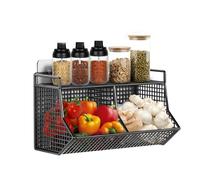 KOLAKO Wire Storage Basket, 30x10x18cm Hanging Kitchen Storage Basket, Black Metal Wire Basket with Adhesive Hooks, Wall Mounted Basket Organiser for Vegetables, Fruit