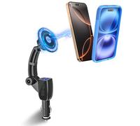 Kolasels Magnetic Phone Holder for Car Cigarette Lighter [Dual USB Fast Charging] Cigarette Lighter Socket Phone Mount Charger with Adjustable Arm, for iPhone 16 15 14 MagSafe Car Mount