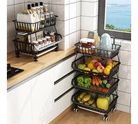 KOLENSA Metal Wire Baskets with Wheels, Stackable Storage Bins Kitchen Organizer Shelf 3-4-5-6 Tier Fruit Vegetable Cart Dishes Seasonal Rack Shelves for Garage, Pantry, Bathroom