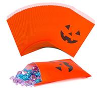 Kolewo4ever 100 pieces Halloween Pumkin Bags Halloween Treats Bags Halloween Paper Bags Pumkin Color Bags Jack-O-Lantern Pumpkin Candy Bags