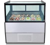 Kolice Commercial 12 Pans Ice Cream Showcase Display, Ice Cream Freezer Dipping Cabinet-White Color, Cool Air Convection Design, Auto Defrost, Anti-Fog Glass, LED light included