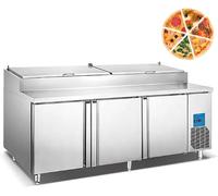 Kolice Commercial Refrigerated Pizza Sandwich Prep Table Refrigeration Food Prep Station- Three Doors, Food grade stainless steel, 24 pcs GN 1/6 Pans, 770L Cabinet