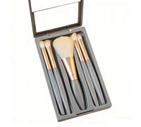 KOLIGHT 5-Piece Travel Makeup Brush Set with Mirror, Portable Soft Bristle Cosmetic Brushes - Includes Powder Brush & Eyeshadow Brush for On-the-Go Beauty (blue)
