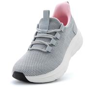 KOLILI Women's Wide Toe Box Shoes Easy Slip On Cushion Walking Sneakers, Light Gray/Pink, 7-7.5 Wide