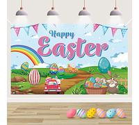 Koliphy Easter Backdrop Banner, Easter Decorations Happy Easter Banner Colorful Background Decoration Banner Photo Booth Easter Indoor Outdoor Decor