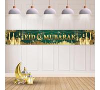 Koliphy Eid Mubarak Banner Decorations, Super Long Eid Mubarak Decoration Banner Muslim Prayers Eid Indoor Outdoor al-Fitr Party Background Decorations, 118 x 19.7Inch（Green）