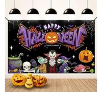 Koliphy Halloween Decorations, Vampire Theme Halloween Banner Backdrop Decor, Happy Halloween Banner for Halloween Party Background, Ideal for Home Garden Indoor Outdoor, Purple