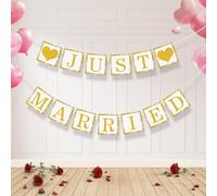 Koliphy Just Married Banner, Paper Wedding Hanging Party Supplies, Romantic Just Married Decorations, Newly Married, Bridal Shower, Anniversary, Wedding Banquet Theme Decorations (Gold)