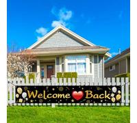Koliphy Welcome Back Decorations, Welcome Back Banner, Long Welcome Back Banner for Family Celebration Classroom School Season Family Party Decoration, Black Gold, 70.8 x 11.8 inch