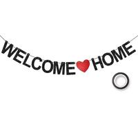 Koliphy Welcome Home Decorations - Black Garland and Banner for Homecoming Family Returning Party Supplies