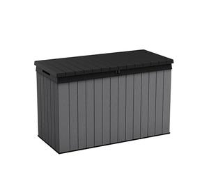 Koll Living Storage Box/Cushion Box 662 Litres 100% Waterproof with Ventilation so No Bad Odour / Mould Modern Wood Look Lid Maximum Load 300 kg (2 People), Graphite/Grey