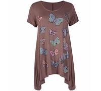 KOLLACHE Butterfly Glitter Tops For Women Short Sleeve Hank Hem Womens Tops Dressy Casual Ladies tunic tops plus size Sparkly tops going out formal casual party shirts Mocha 26-28