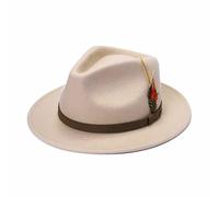 KOLLACHE Mens Trilby Hats Womens Fedora Hat Mens Fedora Hat Adjustable Band Feather Fedora Hat For Men Trilby Hat For Men Felt Fedora Hats For women Wool Hats For Women -Cream-S