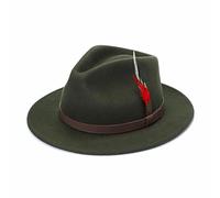 KOLLACHE Mens Trilby Hats Womens Fedora Hat Mens Fedora Hat Adjustable Band Feather Fedora Hat For Men Trilby Hat For Men Felt Fedora Hats For women Wool Hats For Women -Olive-M