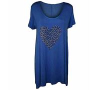 KOLLACHE Womens Tops Leopard Print Studded Heart Short Sleeve Hanky Hem Womens Tunic Tops Ladies T Shirts Long Tops For Women UK Ladies Evening Tops Sparkly Evening Tops Royal Blue 26-28