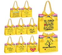 Kolldenn 10 Packs Teacher Appreciation Gift Bags 10 Styles Thank You Gift Bag with Handle Ribbon Bow for Teacher Appreciation W nd of School Year
