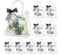 Kolldenn 10 Pcs Bachelorette Party Decorations Gift Bags with Handle, Camp Bach Clear Bags with 10 Pcs Tags Labels, 7.87" x 7.87" x 3.15" Plastic Clear Reusable PVC for Bridesmaid