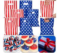 Kolldenn 100 Pieces 4th of July Party Favor Gifts Bags Plastic American Flag Patriotic Goodies Treat Candy Bags for Memorial Day Independence Day Veterans Party Red White Blue Gift Wrapping Supplies