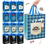Kolldenn 12 Pcs 13" Large Fathers Day Gift Bags with Tissue Paper Happy Father's Day Gift Bag Bulk 4 Designs Dad Present Wrapping Supplies with Handle for Men Dad Father Grandpa Party Favor Supplies