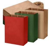 Kolldenn 120 Pcs Brown Red and Green Christmas Gift Bags Holiday Gift Kraft Paper Bags with Handles for Wedding Baby Shower Bridal Shower Shopping Party Favor Business, 8.26 x 6.3 x 3.15 Inches