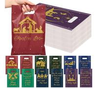 Kolldenn 120 Pcs Christmas Nativity Treat Bags Plastic Xmas Gift Bags Bulk | Christian Religious Bible Verse Gifts with Handles, Double Sided O Holy Night Goodie Candy Container, Snack Party Favor