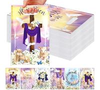 Kolldenn 120 Pcs Easter Gift Bags He Is Risen Sign Treat Bags Print Easter Cross Plastic Treat Packages with Handles Bulk Goodie Packaging for Religious Theme Bible School Party Favor